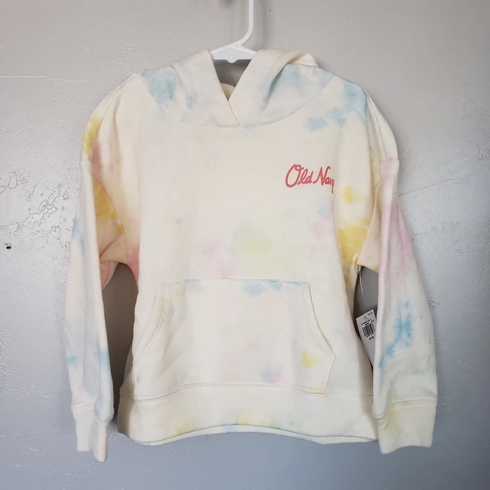 Old Navy NWT Little Girl XS 5 Light Tie Dye Pullover Hoodie Sweatshirt Yellow
